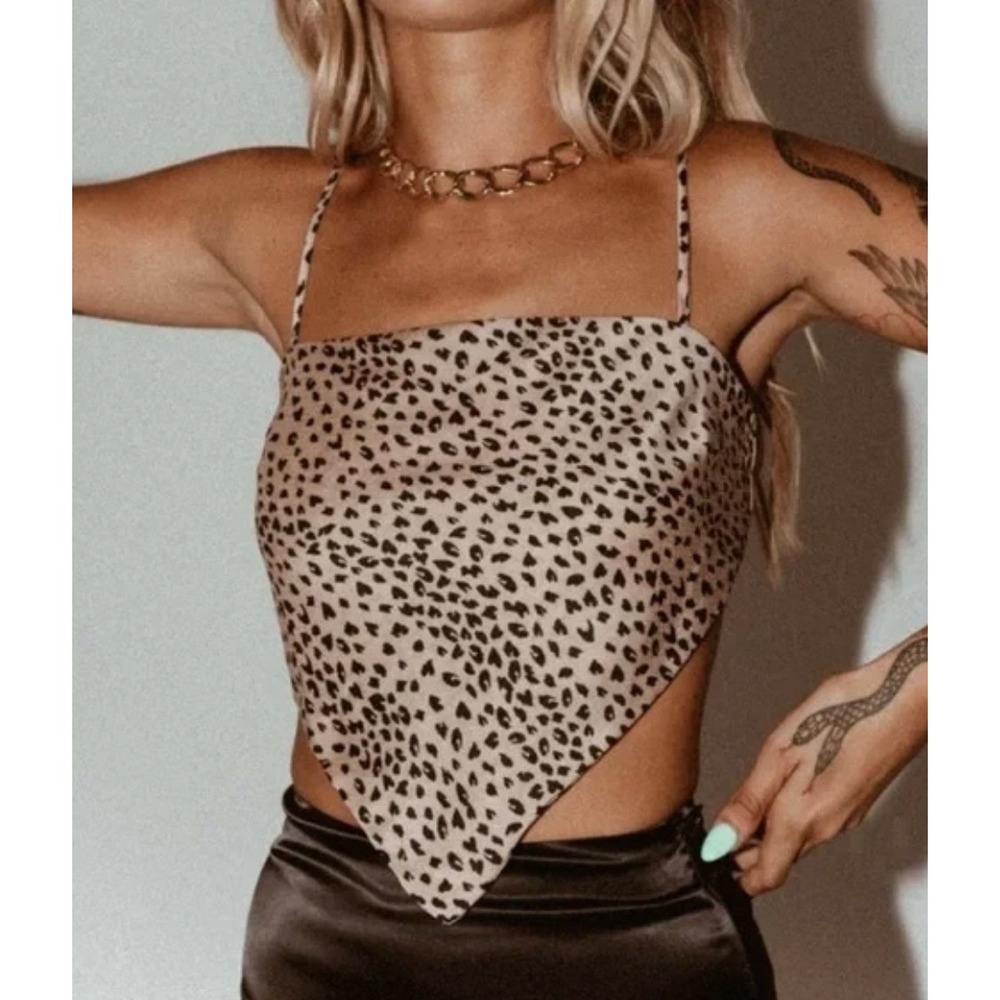 Princess Polly Leopard Print Handkerchief Top Tan Black Animal Camisole Size 10